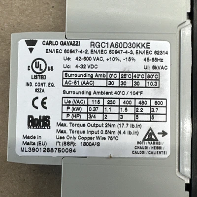 NEW Carlo Gavazzi RGC1A60D30KKE