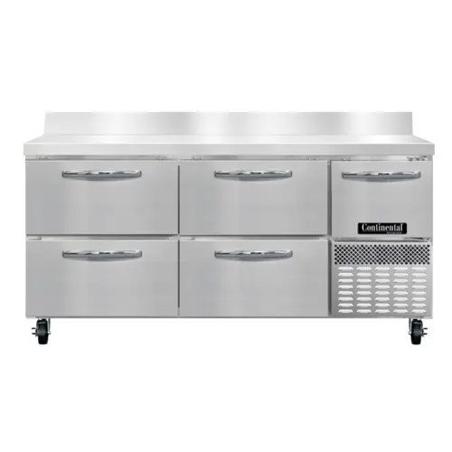 Continental RA68SNBS-D 68"W Worktop Refrigerator W/ (3) Sections, (1) Door, (4) Drawers, 115v