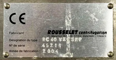 Rousselet Robatel RC-40 VXKSAR gas-tight perforate basket centrifuge, Hastelloy C-22.