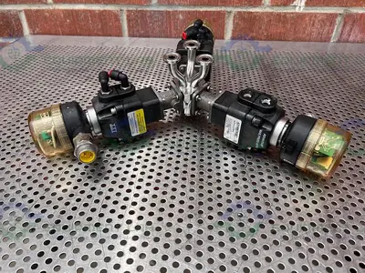 USED 3 ITT ADVANTAGE 4 WAY STAINLESS STEEL DIAPHRAGM VALVES W/ VALVE POSITIONER