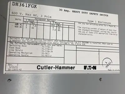 Used EATON DH361FGK Miscellaneous Equipment (Electrical & Power) Ohio US | Surplus Asset Holdings #1237032