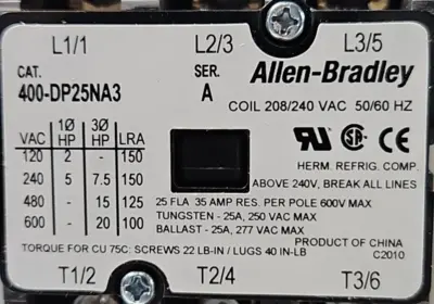 Allen Bradley 400-DP25NA3 Ser A Contactor loc4C32