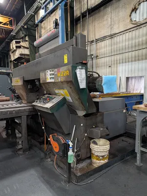 HydMech H-22A 22"x22" Horizontal Bandsaw (Blue roller conveyor in back of saw is excluded)