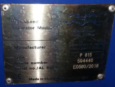 Alfa-Laval P-615 fuel/lube oil purifier, 316SS.