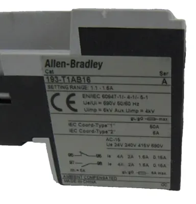 ALLEN BRADLEY 193-T1AB16 OVERLOAD RELAY SER. A 193T1AB16 NEW, SURPLUS