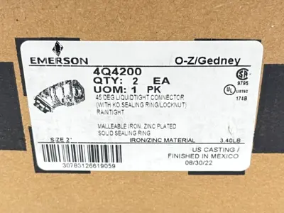 4Q4200 | Emerson  Liquidtight Connector 45 Degree Raintight 2" - New Other