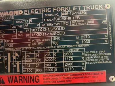 Used 2018 RAYMOND 4460C35S 3-Wheel Sit down Electric Counterbalance Forklifts Illinois US | Somerset Equipment Sales #1546150