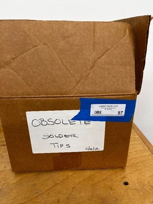 Box of Assorted Obsolete Power Supplies and Solder Tips