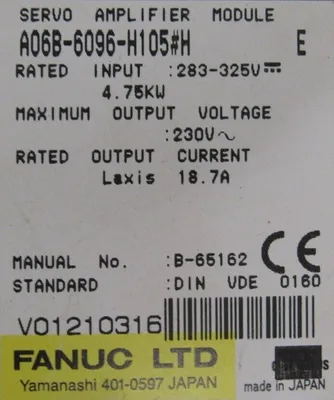 USED FANUC A06B-6096-H105#H SERVO AMP A06B6096H105H E