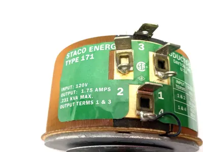 USED STACO TYPE 171 VARIABLE CONTROL TRANSFORMER 120V INPUT, 1.75A OUTPUT