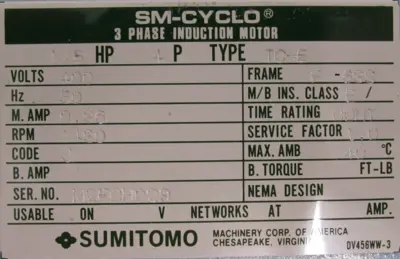 NEW SUMITOMO RNYMS01-20-10 GEARMOTOR 10:1 1/8HP 400V 145RPM RNYMS012010