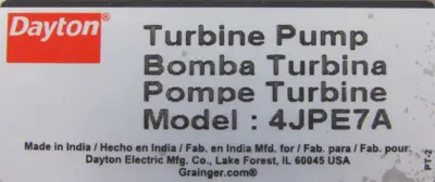 NEW DAYTON 4JPE7A TURBINE PUMP 208-230/460V 1.5HP 1"