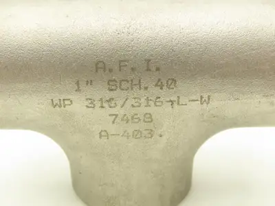 AFI Flowline 1" Butt Weld Tee SCH 40 316L Stainless Steel  Lot of 7
