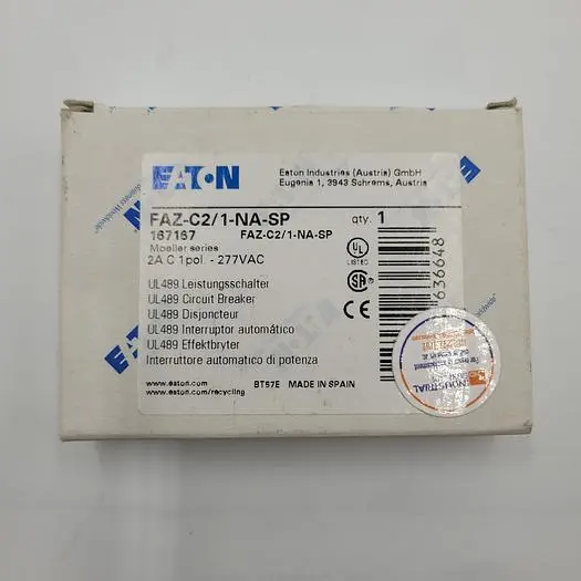 New | in-Stock EATON EATON CIRCUIT BREAKER FAZ-C2/1-NA-SP 2A 1 POLE 277 VAC 167167 Circuit Breakers | ND Industrial Surplus #1221892
