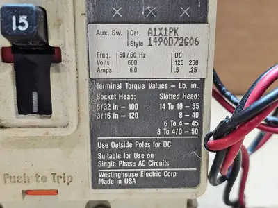 Used WESTINGHOUSE HMCP015E0C Switchgears British Columbia CA | Lenmark #1438219