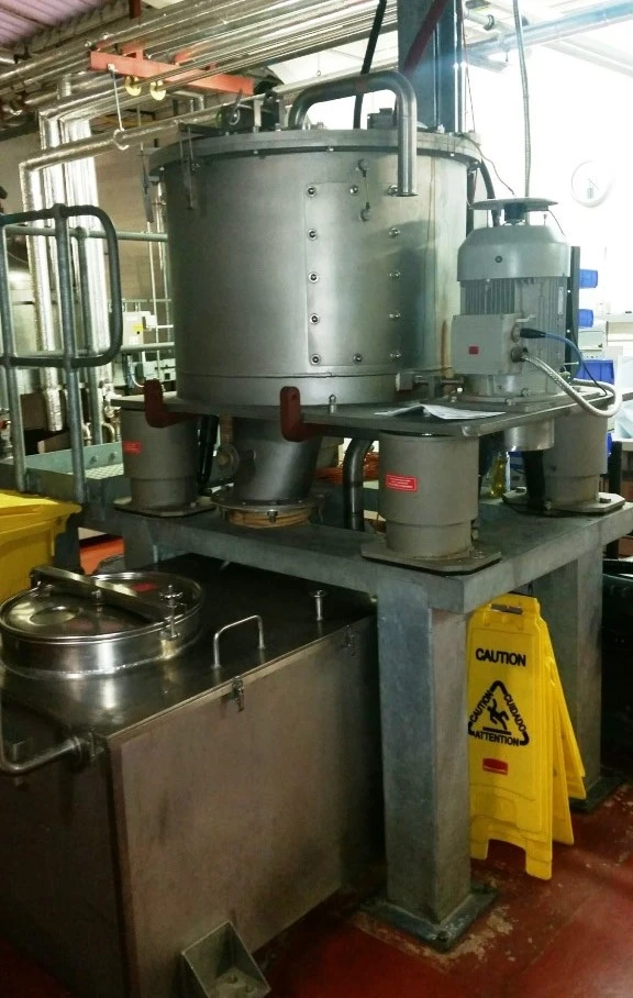 Broadbent 860 x 480 solid basket centrifuge, 316 SS.