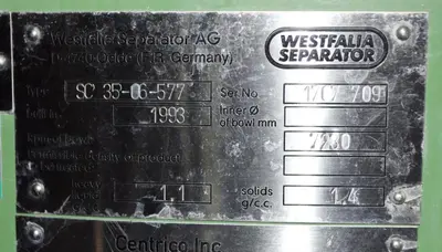 Westfalia SC 35-06-577 Hydrostop clarifier centrifuge, 316SS.
