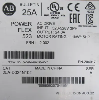 ALLEN BRADLEY 25A-D024N104 POWER FLEX 523 SER.A FRN 2.002 NEW SURPLUS