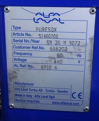 Alfa-Laval Pure SOx (SWPX 810 SGV-34CGL) clarifier module, 316SS.