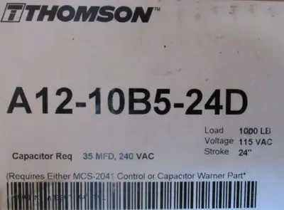 NEW THOMPSON A12-10B5-24D ACTUATOR 24" 115V 9210-103-165 A1210B524D