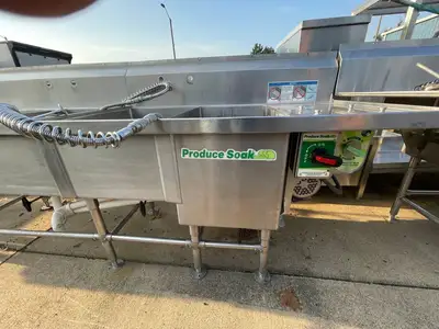 Used Falcon Restaurant Supply Used 111" Stainless Steel 4 Compartment Sink with Produce Soak - SS225 Sinks Illinois US | Falcon Restaurant Supply #1375936