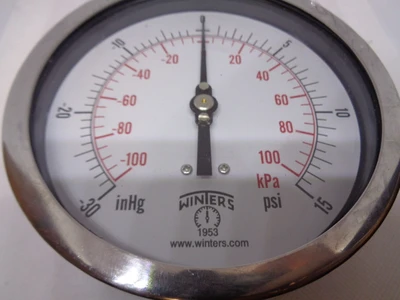 Winters Pressure Gage, -30 in Hg - 15 psi, -100 - 100 kPa