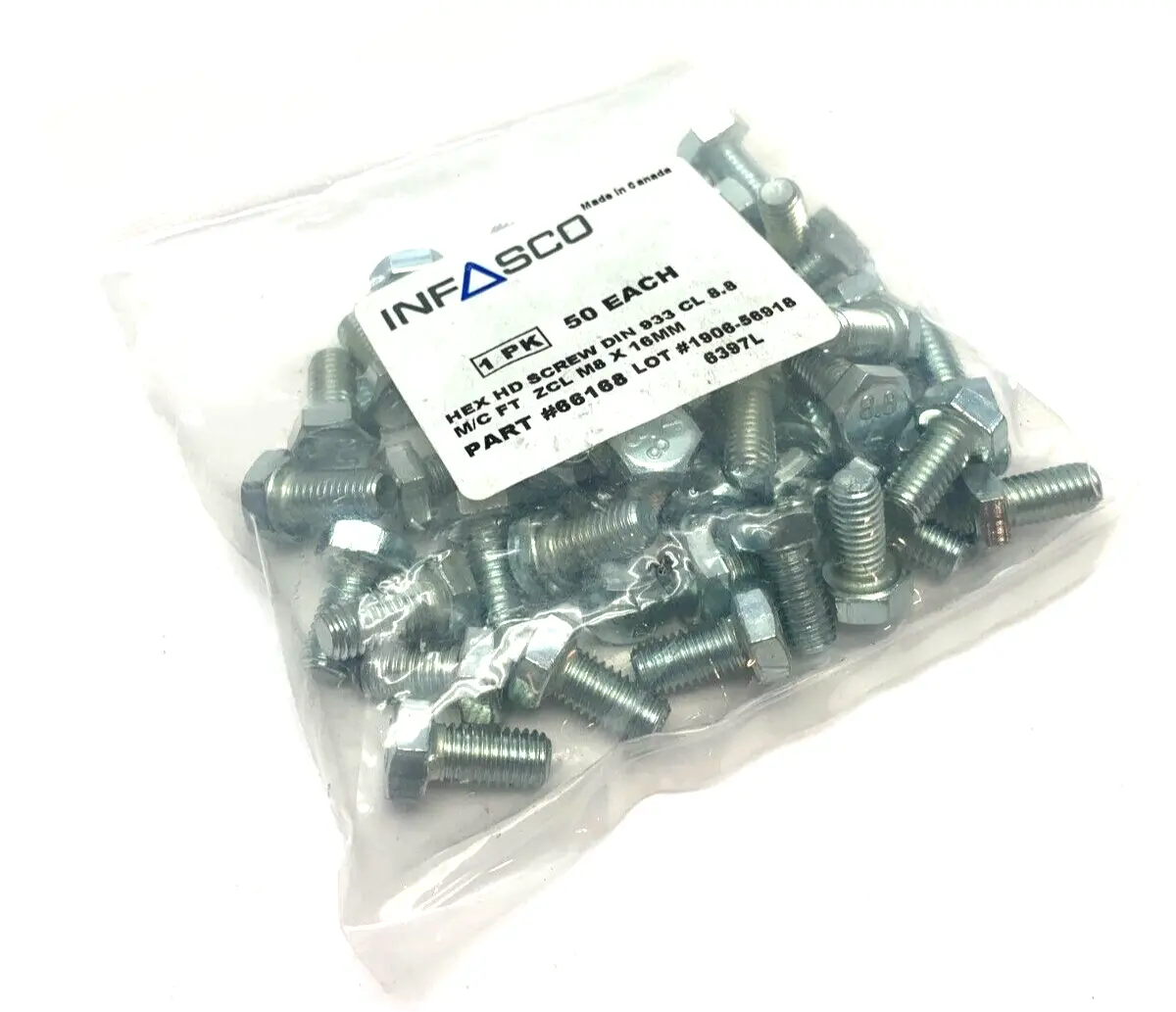 New | in-Stock Infasco Hex Head Screw DIN 933 CL 8.8 ZCL M8x16MM Bolts Michigan US | Maverick Industrial Sales #1487472
