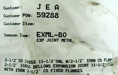 NEW WELDBEND EXML-B0 EXPANSION JOINT METAL 2-1/2" ID 11-1/2" EXMLB0