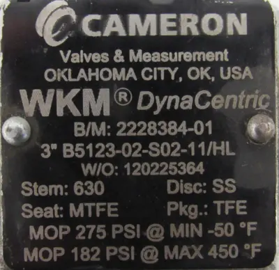 NEW CAMERON B5123-02-S02-11/HL BUTTERFLY VALVE 3" 2228384-01 B512302S0211HL