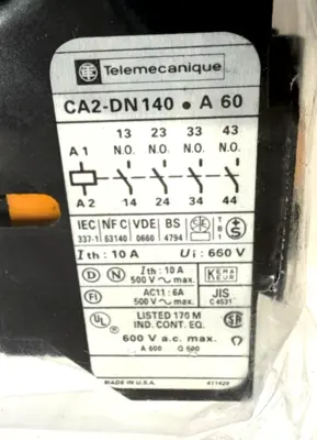 NEW TELEMECANIQUE CA2DN140FA60 AUXILIARY CONTACTOR 110V 50HZ