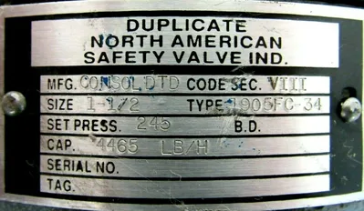REFURBISHED NORTH AMERICAN 1905FC-34 SAFTEY VALVE 1-1/2" 245 PSI 1905FC34