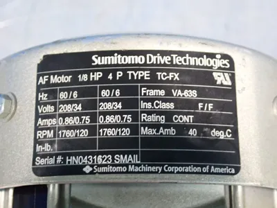 Used SUMITOMO DRIVE TECHNOLOGIES RNYMS011120YAV15 Motors (misc) Ohio US | HGR 24 #926620