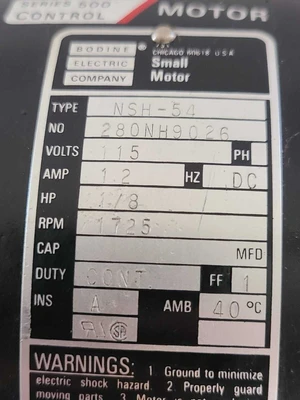 Used Bodine Bodine NSH-54 Motors (misc) California US | Amiron Machinery #725485