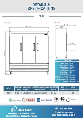New | in-Stock Dukers New Dukers D83F Stainless Steel Solid 3-Door Commercial Reach-in Freezer Freezers Illinois US | Falcon Restaurant Supply #1376277