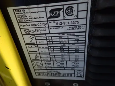 Used ESAB WARRIOR 500I CC/CV Welding Machinery (Other) Ohio US | HGR 24 #1048302