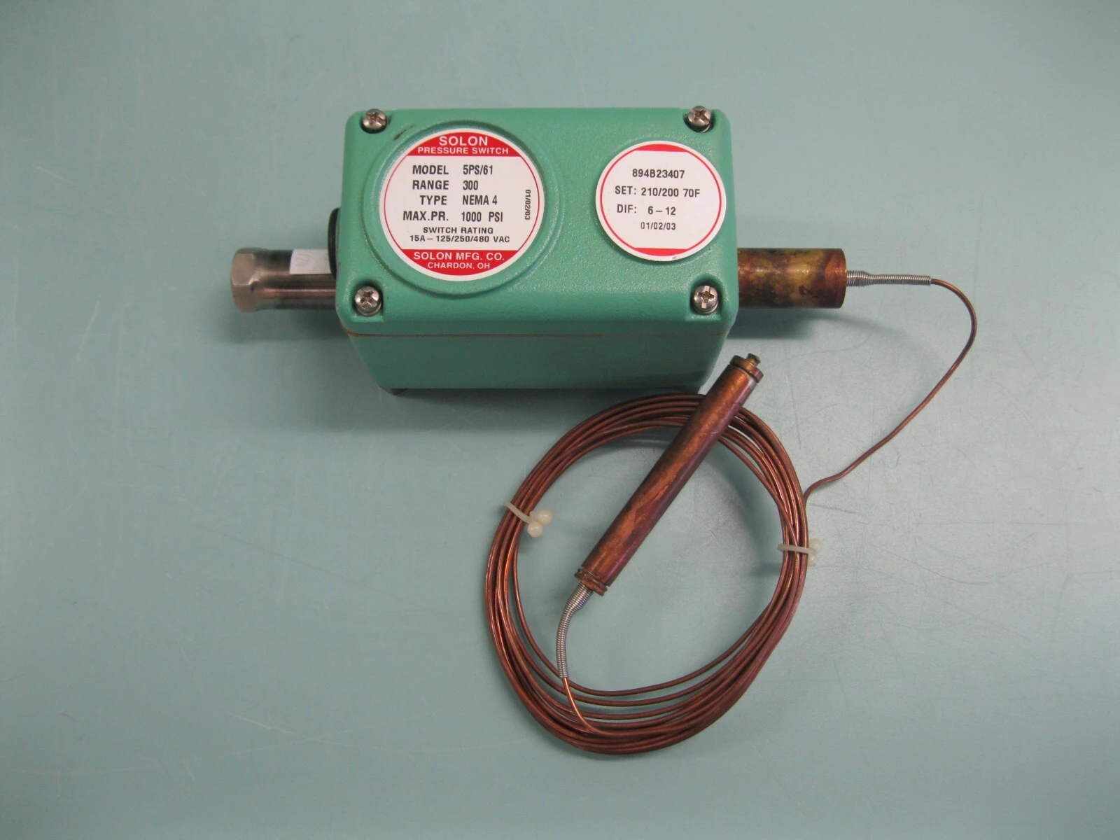 Solon Mfg Co 5PS/61 Pressure Switch 300 PSI H17