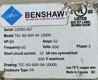 Used BENSHAW TEC-60-600-04-10000 Starters Saskatchewan CA | Certified Sales and Rentals #1636920