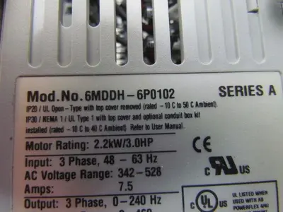 Reliance Electric 6MDDH-6P0102 AC Drive 0.75KW/1Hp 380-480VAC MD65 w/Heatsink