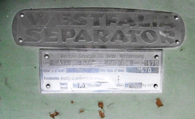 Westfalia SA 14-06-076 clarifier centrifuge, 316SS.