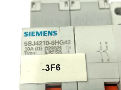 USED SIEMENS CIRCUIT BREAKER 2P 10A W/ 5ST3010 AUXILIARY SWITCH