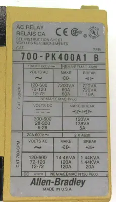 Used ALLEN BRADLEY 700-PK400A1 Relays & Switches Kentucky US | Industrial Parts R Us Inc. #356684