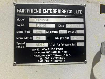 Used 2012 FEELER FTC-200 CNC Lathes Michigan US | Industrial Machinery NJ LLC #1295697