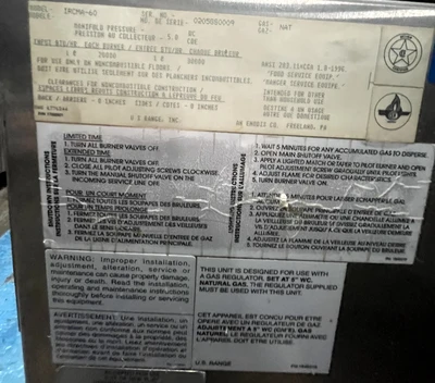 72-0441 US Range IRCMA-60 Natural Gas Countertop Charbroiler