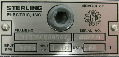 USED STERLING 2133BQ060562 GEAR REDUCER 60:1