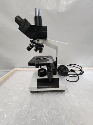 SPLIT FIELD MICROSCOPE WITH EYE PIECES, 4X4 ILLUMINATED STAGE, 3 OBJECTIVES
