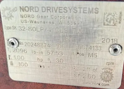 USED 2018 NORD GEAR CORPORATION SK 32-80LP/4