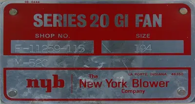 USED NEW YORK BLOWER SERIES 20 GI FAN