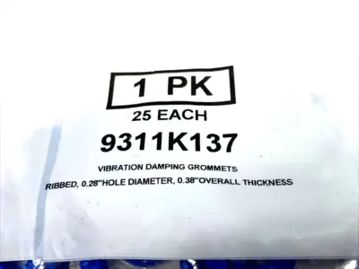 9311K137 | Vibration-Dampening Grommet, Ribbed, 0.28" Hole Dia. 0.38" Thick 50PK - New