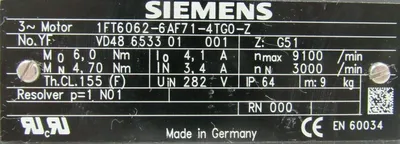 NEW SIEMENS 1FT6062-6AF71-4TG0-Z SERVO MOTOR 1FT60626AF714TG0Z