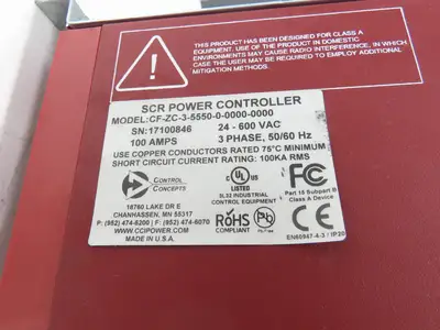 Control Concepts CF-ZC-3-5550-0-0000-0000 SCR Power Controller 100A 24-600V 3PH